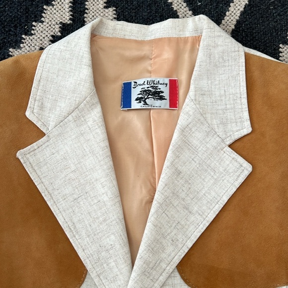 Brad Whitney cream linen and tan suede men’s sport coat blazer  size 44 - Picture 2 of 13